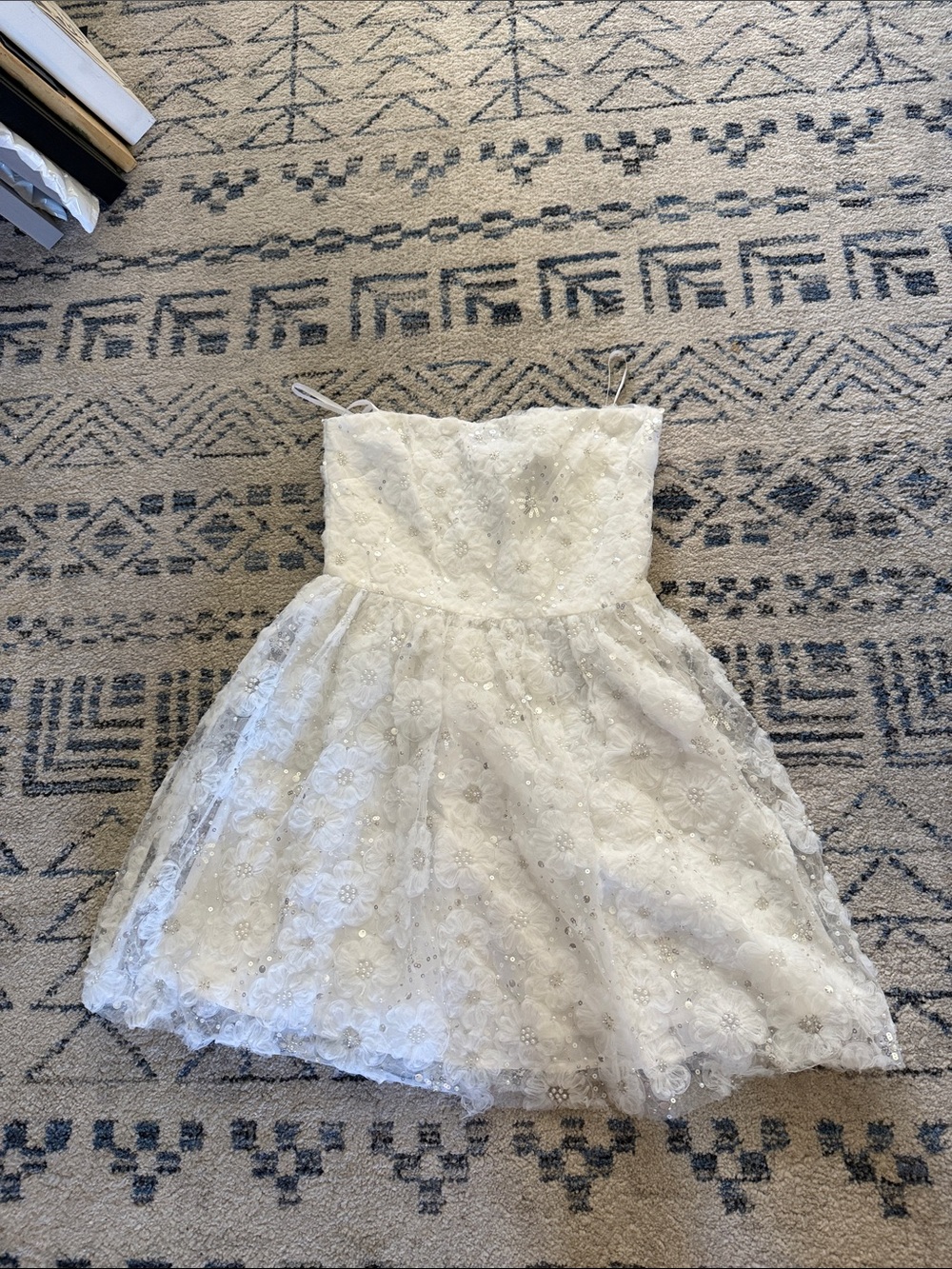 Crystal Doll White Strapless Floral Lace Party Dress